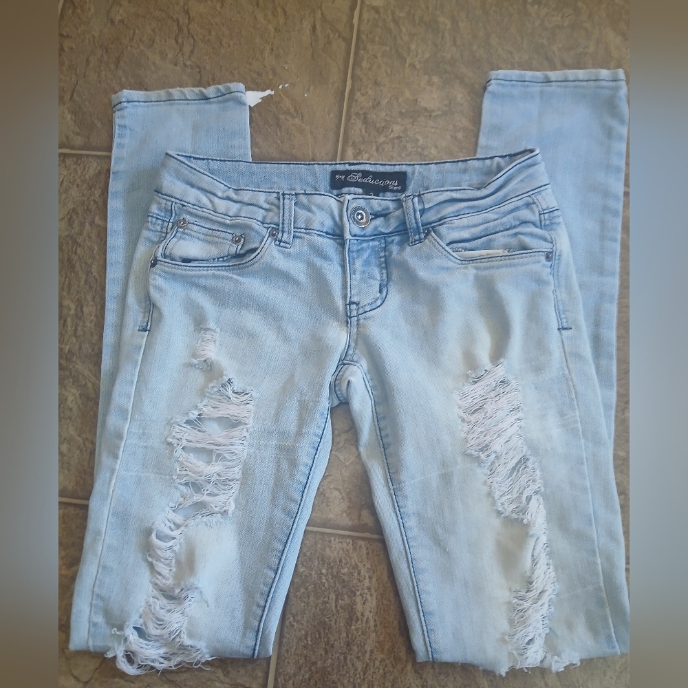 Seductions Sirens Canada Skinny Distressed Jeans Womens Sz 3 Light Blue Wash